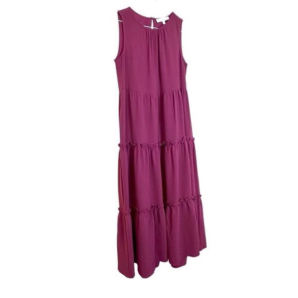 Adyson Parker Tiered Sleeveless Scoop Neck Lined Tank Purple Maxi Dress Size XS - Picture 3 of 5